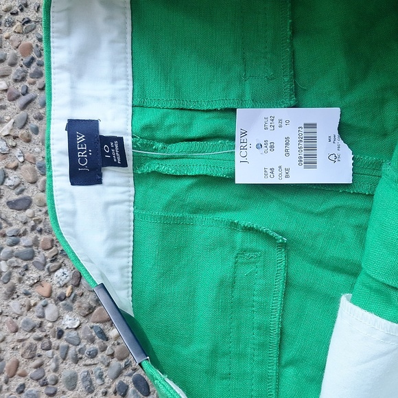 NWT 4" J. Crew Kelly Green Scalloped Hem Cotton Linen Shorts Size 10 - Picture 7 of 11